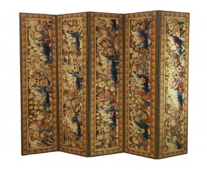 A Flemish Tapestry Five-Panel Screen
